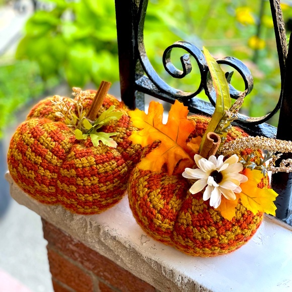 Fall Decor Handmade Crochet Pumpkins -
Set of 2 Medium Size - Picture 1 of 3